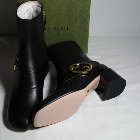 NWB Gucci Black Blondie Chuck Heel Side Zip Boots Booties 700016 - Picture 6 of 9
